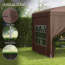 Pavilion Approximately 3 X 3 M, Water-Repellent, Robust, Foldable And Winter-Resistant, UV 50+ Protection, Foldable Party Tent, Garden Tent With 4 Side Panels, Storage Bag, Garden Pavilion For Camping, Garden Or Cafe. - 駝色 - 查看 6