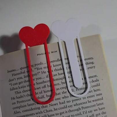 2 pièces Signets en forme de cœur créatifs - Rouge et noir pailleté, accessoires de livre en plastique durable, convient aux amateurs de livres, aux amis (idée cadeau), signets de lecture, design lumineux, signets légers