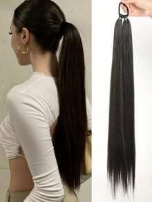 Extensiones de coleta trenzada con banda elástica, extensiones de coleta negras, postizos de coleta para mujeres de 26 pulgadas de largo, rectos, suaves, de fibra sintética natural resistente al calor (color del cabello: negro natural, marrón claro, marrón oscuro, negro parduzco) - Multicolor - Ver 15