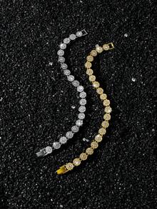 1pc Women's 8mm Wide Round Diamond Inlaid Necklace And Bracelet Set - Style a - View 7