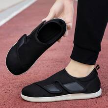 Casual Sports Adjustable Hook And Loop Wide Fit Shoes For Men, Breathable Fabric, Comfortable & Lightweight, Suitable For Middle-Aged And Elderly With Swollen Feet, Outdoor Barefoot Hiking Shoes - Black - View 11