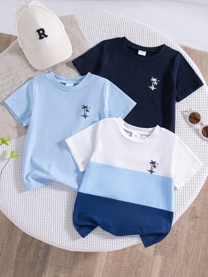 3件套男童休闲日常印花装饰短袖T恤