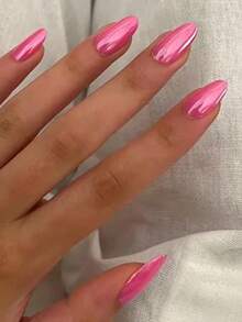 Móng giả acrylic hình oval màu hồng kim loại, móng giả acrylic tròn màu hồng Aurora, móng giả acrylic họa tiết kim loại, móng giả dán kim loại óng ánh, dụng cụ làm móng - Màu Hồng Tươi - Xem 3