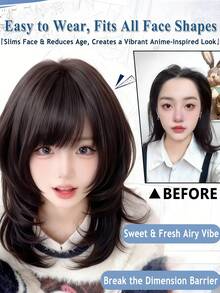 Synthetic Women Wig Hairpiece 18inch High-Layered Mullet Haircut Wolf Cut Black Wig With Hair Bangs For Women Daily Party Use Cosplay Wig - Multicolor - View 3