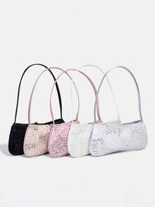 1pc Girl's New Fashion Sequin Elegant Shoulder Bag, High-End Baguette Bag, Fashionable Floral Sequin Baguette Bag, Evening Clutch, Wallet, Coin Purse, Black, White, Pink, Gold, Silver, Suitable For Daily, Party, Travel, Ideal Gift - Multicolor - View 5
