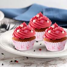 100个蝴蝶结装饰纸杯蛋糕衬垫，迷你甜点杯，粉色蝴蝶结图案纸杯蛋糕包装纸，耐热烘焙杯，派对蝴蝶结设计纸杯蛋糕托，迷你蛋糕装饰杯，粉色开胃菜杯，手持迷你纸杯蛋糕托，适合情人节和其他节日，也可作为办公室装饰、桌面装饰，或放置在客厅、卧室等处。 - 彩色 - 查看 7