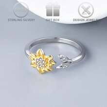 1 chiếc nhẫn bạc 925 đơn giản, thanh lịch, đính đá Cubic Zirconia hình hoa cúc hai màu, thích hợp đeo hàng ngày, đi chơi, dự tiệc hoặc làm quà sinh nhật. - Nhiều màu - Xem 7