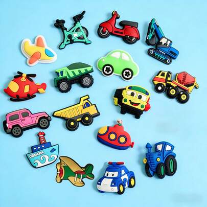 16/9pcs Traffic Theme Shoe Decorations Set, PVC Material Shoe Accessories, Suitable For Beach Bags, Shoes, Birthday, Christmas, Valentine's Day, Halloween Party Gifts