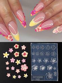 1个硅胶美甲模具，春季芙蓉花蛋花五瓣盛开设计，3D雕刻模板，凝胶指甲油模板，DIY美甲配件工具 - 無色 - 查看 10