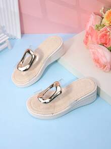 Girls' Fashion Slippers, Casual High Heel Wedge Sandals, Cute For Spring And Summer - Beige - View 8