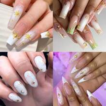 3D Metal Stars Nail Charms Gold Starlight Cross Nail Art Glitter Flakes Alloy Metallic Stars Rivet Studs Decorations For Women Girls Nails DIY Crafts Supplies - GoldSilverWhite - View 7