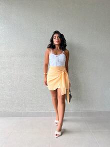 HELENY Linen Short Skirt - 橘色 - 查看 4