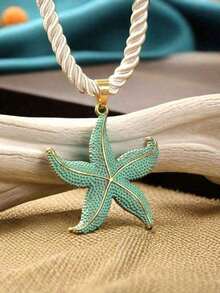 1pc European And American-Border Niche Designed Starfish Earrings Women, Fashion Street Style-Shaped Pendant Necklace - 藍色 - 查看 2