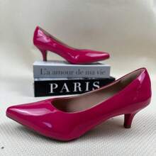 Women's Dress Shoe, Pointed Toe, Patent Leather, Low Heel (5cm), Comfortable, Casual, Evangelical Fashion. - 玫紅色 - 查看 2