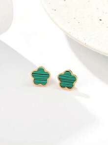 一套不锈钢时尚简约鲍鱼壳四叶草花朵项链、手链、耳环、戒指，18K金首饰，情人节礼物 - 五葉花首飾套裝 - 查看 7