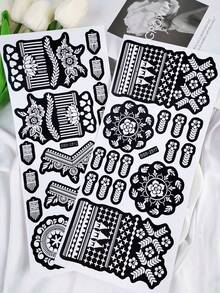 2 Sheets Tattoo Template - Multi Style Hollow Out Body Art Template With Decorative Flowers, Geometric And Retro Patterns, Reusable For DIY Temporary Tattoos,Suitable For Various Body Parts, Perfect For Parties, Festivals And Daily Styling, Easy To Apply And Clean