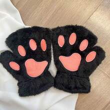 1 双可爱猫爪露指手套，加厚保暖，毛绒材质，适合女孩冬季日常佩戴，带绳，蓬松猫爪手套，温暖毛茸茸露指手套 - 可爱动物爪印半指手套，适合女性/女孩角色扮演，柔软人造毛皮保暖手套，万圣节圣诞节礼物（多种颜色） - 彩色 - 查看 16