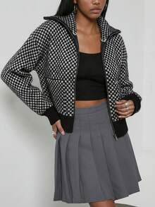 Se-Helo 女士春夏秋冬新款时尚服装，街头/日常通勤/时尚个性/休闲放松/节日圣诞，欧美风拼接针织休闲毛衣外套 - 黑與白 - 查看 5