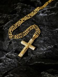 1件装奢华男士全镶钻耶稣十字架项链，个性化闪亮项链，配有3D耶稣受难吊坠，男士嘻哈项链，适合街头嘻哈装扮和宗教集会。 - 金黃色 - 查看 6
