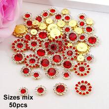 50 piezas/paquete, 8mm, 10mm, 12mm, 14mm, modelos mixtos, brillantes cristales de rhinestones con diseño de flor, base dorada, cristales de rhinestones brillantes adhesivos planos DIY para coser - multicolor - Ver 45
