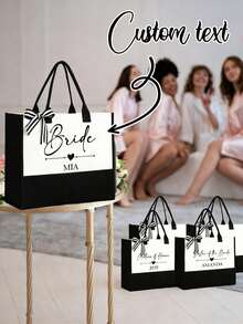 Personalized Canvas Beach Bag Tote Bag, Letter Print Tote Bag, Bridesmaid Gift Beach Bag, Customized Beach Bag, Women's Gift, Bride & Bridesmaid Customized Bag - Multicolor - View 2