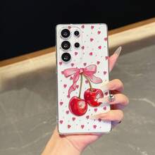 1pc Creative Heart, Cherry, Bow Design Phone Case Compatible With Samsung S21/S22/S23/S21 Ultra/S25 Ultra, Also Fits , Redmi, Infinix, Nothing Phones, Personalized & Lightweight - Clear - View 1