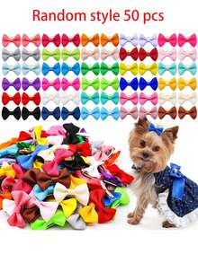 10/15/20/50/100pcs Set Solid Color Handmade Puppy Bow Ties With Elastic Bands, Pet Dog Hair Accessories, Cute Cat Bows, Pet Supplies - Multicolor - View 11