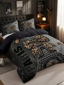3件套豹纹蝴蝶结床上用品套装（1*被套+2*枕套，不含被芯），采用性感迷人的豹纹设计，柔软亲肤，缓解视觉疲劳，四季皆宜，拉链封口，适用于酒店、卧室、客房和宿舍装饰，低致敏性，易于打理，时尚现代简约，轻盈透气。 - 彩色 - 查看 12