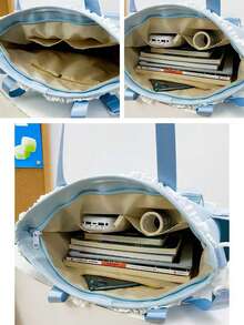 1个可爱日式蕾丝边单肩包，多功能休闲大容量手提包，配有可拆卸可调节肩带，适合学生、动漫迷、日常使用、外出等场合。 - 綠色 - 查看 11