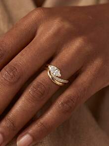 两枚S925纯银极简轻盈奢华弧形扭纹戒指，镶嵌钻石，优雅女士约会派对周年纪念珠宝礼物