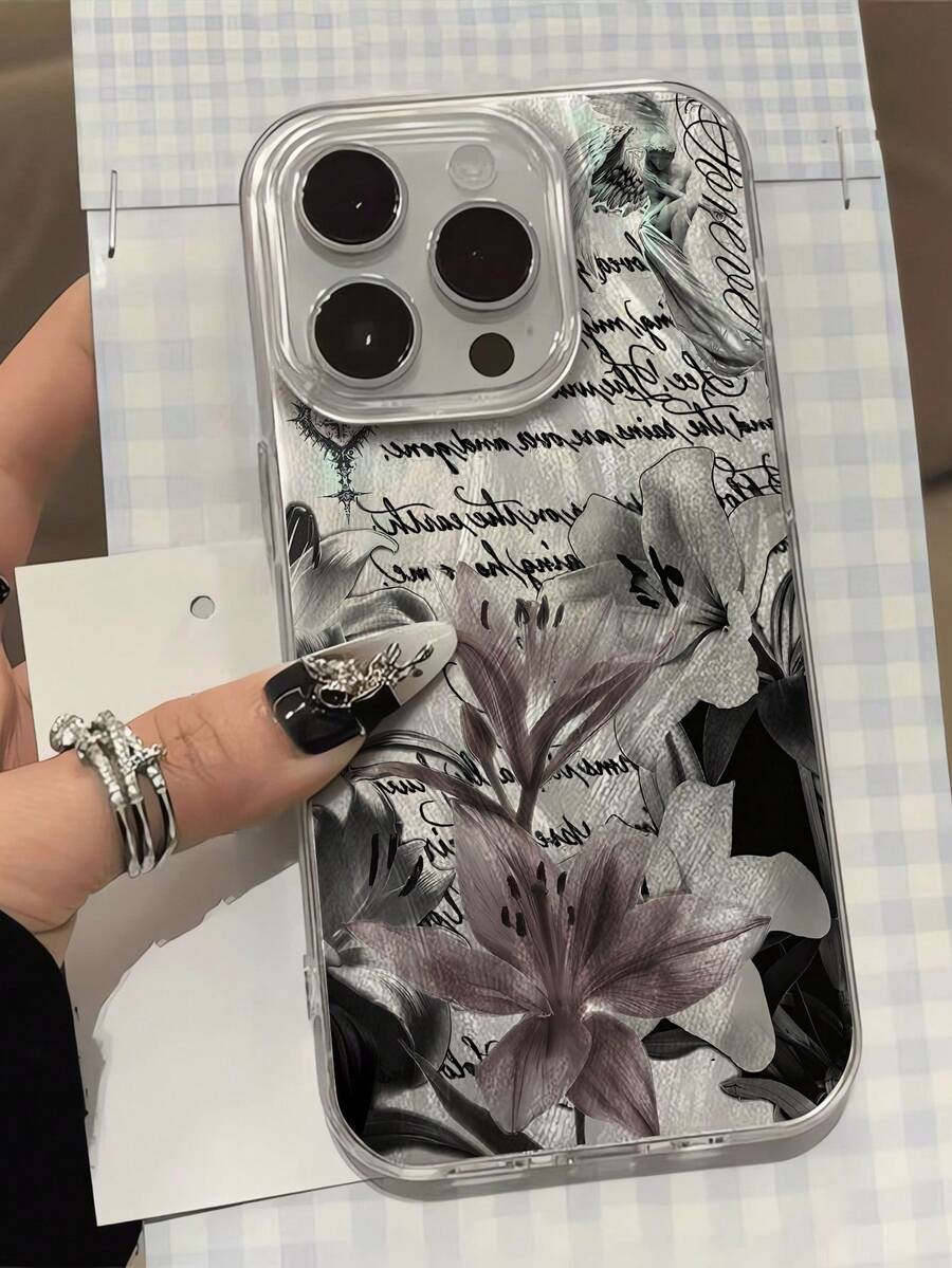 防震花卉元素1件装时尚韩版花卉图案软透明IMD光滑亮面手机壳，兼容 16 Pro Max/16/16 Pro/16 Plus/15/15 Pro Max/15 Pro/11/12/13/14 Pro Max/11 Pro Max/12 Pro/12 Pro Max/13 Pro/13 Pro Max/14 Pro/14 Pro Max，创意高端设计春季礼物 - 彩色 - 查看 1