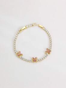 1pc Spring/Summer Fashion Women's Round Tennis Bracelet, Double Layer Butterfly Design Bangle, Elegant Exquisite Hand Jewelry Decoration, Made Of Copper Material Plated With 18K Gold, Hypoallergenic And Anti-Oxidation, Inlaid With Elegant Sparkling Synthetic Zirconia, High-End Luxury - Butterfly Bracelet - View 2