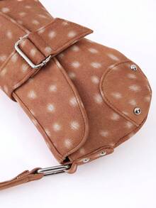 动物纹腋下包，鹿纹铆钉机车风单肩包，波西米亚风手提包，Y2K Hobo包，新月包，青少年街头风礼物，适合派对、日常、工作。鹿纹女包，新款女包 - Warm Clay - 查看 6