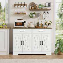 Sideboard, 120cm Kitchen Cabinets With 2 Drawers, Wooden Storage Cupboard Cabinet For Kitchen - Blanco - Ver 6