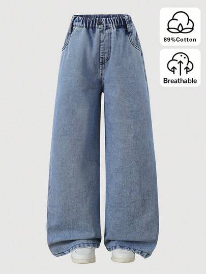 Young Girls' Fashion Casual Pocket Denim Jeans, Comfortable For Autumn/Winter