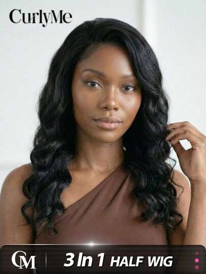 CURLYME Tóc giả nửa đầu Wear & Go Kinky Straight Base Loose Wave làm từ tóc thật, màu tự nhiên, độ dày 180%, mềm mại, bồng bềnh, không đường may, đường chân tóc tự nhiên, thân thiện với người mới bắt đầu, dễ tạo kiểu hàng ngày, không cần keo dán.