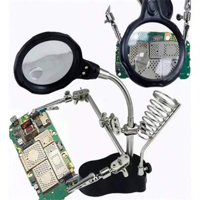 Lupa con luz LED y pinza base para soldador para reparar aparatos electrónicos