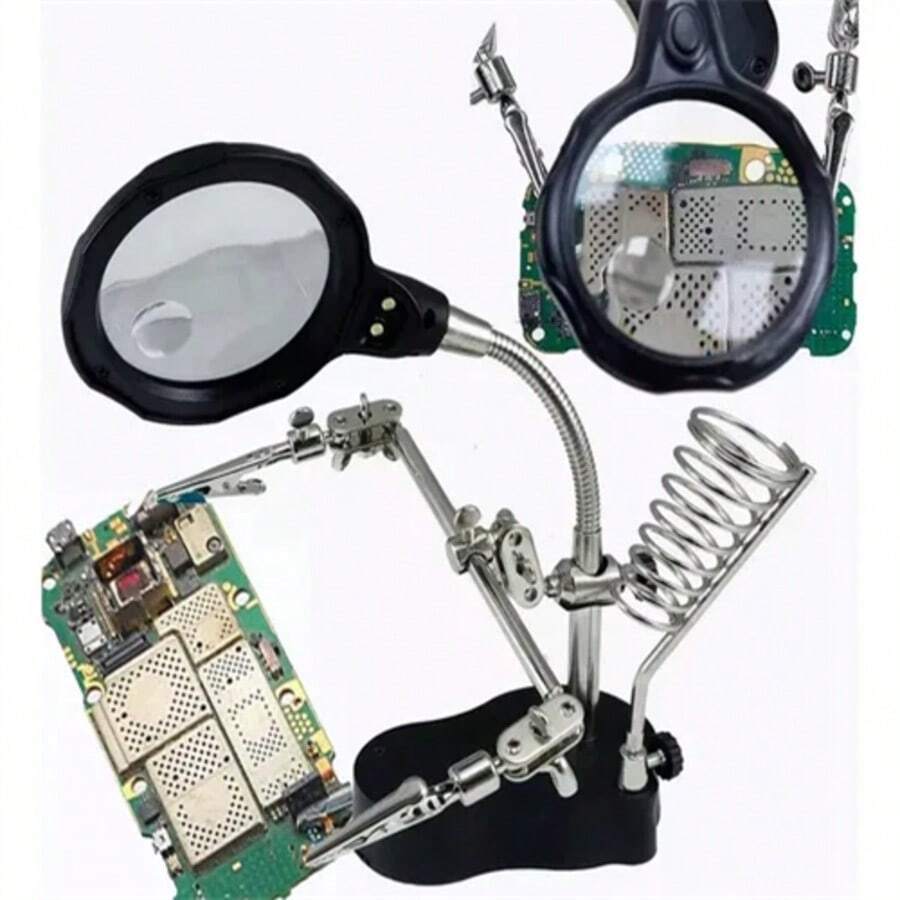 Lupa con luz LED y pinza base para soldador para reparar aparatos electrónicos - Negro - Ver 1