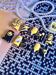 10片装女士手工按压式美甲贴片，Y2K风格，情人节主题，亚克力材质，手绘笑脸星形图案，可重复使用，美甲套装，含指甲胶、凝胶指甲油、美甲贴纸，美甲师用品配件，假指甲，亚克力按压式美甲贴片 - 彩色 - 查看 2