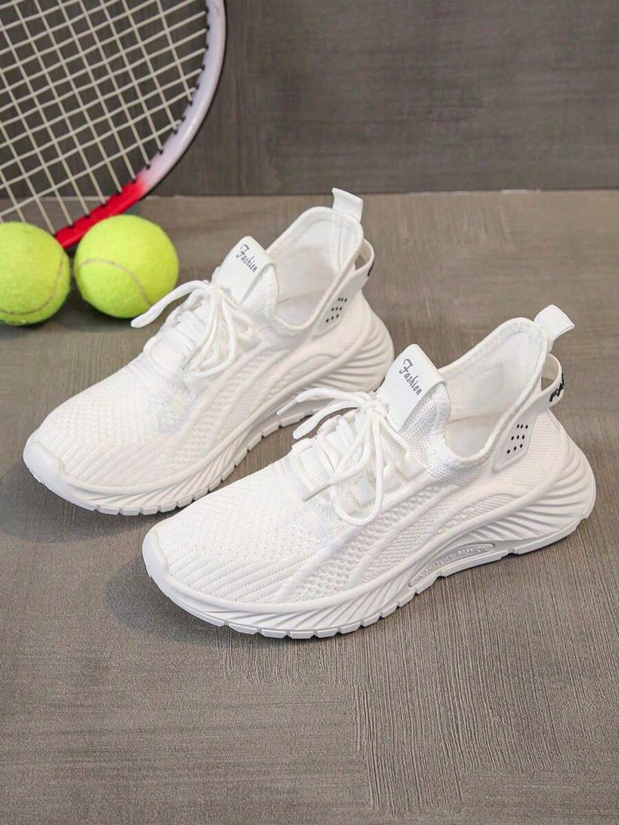 Retro-Style Platform Sneakers, With A Thickened Upper, Suitable For Running, Women's Footwear. - White - View 1