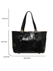 Fashionable & Simple Large Capacity Commuter Tote Bag - Black - View 10