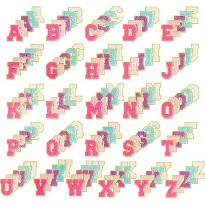 4/5/10/26 件 A-Z 英文字母雪尼尔 2.28 英寸熨烫缝制补丁贴花适用于衣服、夹克、帽子、书籍、背包 - Team Alphabet 自粘式 DIY 刺绣布贴