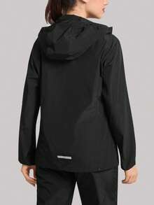 Women's Hooded Windproof Waterproof Lightweight Jacket With Pockets, Suitable For Outdoor Hiking And Travel Sports Black - Black - View 4