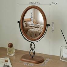 1pc Vintage Bedroom Vanity Mirror With Wooden Jewelry Storage Rack, Rotating Makeup Mirror For Home Decor - Multicolor - View 11