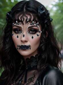 (1 Sheet) Black & White Diamond Face Stickers, Suitable For Carnival Parties, Masquerade Balls, Music Festivals, Halloween, Etc. These Shimmering Gem Eye Face Rhinestone Stickers Feature Round And Teardrop Arrangements, Are Waterproof And Durable, And Are Personalized Self-Adhesive Diamond Stickers. - Black and White - View 8