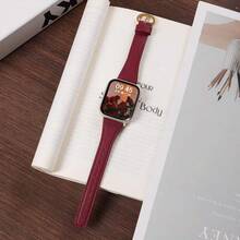 1 Pc Beautiful Red Leather Loop Compatible With Apple Watch Band For Women 38mm 40mm 41mm 42mm 44mm 45mm 46mm 49mm , Strap Compatible With Apple Watch Link Series Ultra S10 9/8/7/6/5/4/3/2/1 SE - Red - View 2