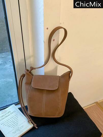 New Autumn And Winter Solid Color Flip Mini Shoulder Bag, No Hanging Accessories, Classic And Versatile Adjustable Bucket Shaped Women's Crossbody Bag, Suitable For Shopping, Wallets, Shopping, Young Women, College Students, Newcomers, And White-Collar Workers. They Are Very Suitable For Offices, Universities, Work, Business, Commuting, Outdoor Activities, Travel, And Outings