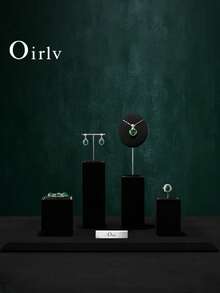 Oirlv 1 pieza Soporte de exhibición de joyas con cuello en posición vertical para exhibir anillos, aretes y collares, soporte de exhibición de joyas para mostrador de cocina, soporte de joyas de alta gama - Negro - Ver 2