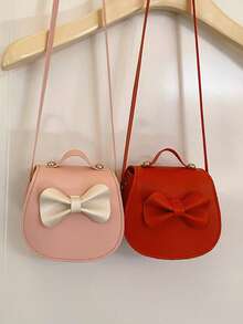 蝴蝶结装饰时尚女童单肩包，PU皮革斜挎小包