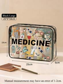 Nouveau sac de rangement médical transparent - Sac de toilette transparent, accessoire de voyage essentiel, sac de toilette transparent portable à fermeture éclair en PVC, sac de rangement imperméable, sac de rangement transparent, sac de rangement pour câbles et interfaces USB, peut ranger des médicaments, fournitures médicales, etc. Sac à médicaments, boîte à pilules, étui à pilules, contenants à pilules, sac d'hôpital, trousse de premiers soins, organisateur de médicaments, sac de rangement pour médicaments, indispensables de voyage pour les vacances - Noir - Voir 4